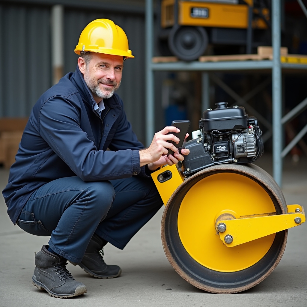 Equipment owner photographing construction tools for a rental listing